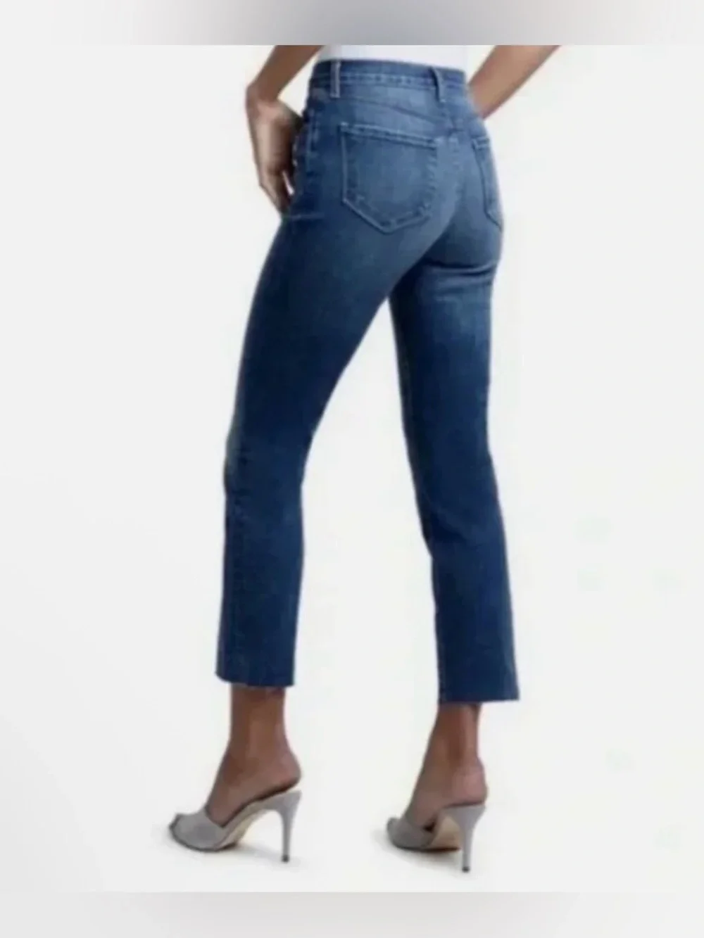 L'AGENCE Medium Wash High Rise Cropped Slim Jeans with Raw Hem - Size 28